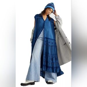 FREE PEOPLE PRETTY COZY MAXI DRESS FADED BLUE SIZE L